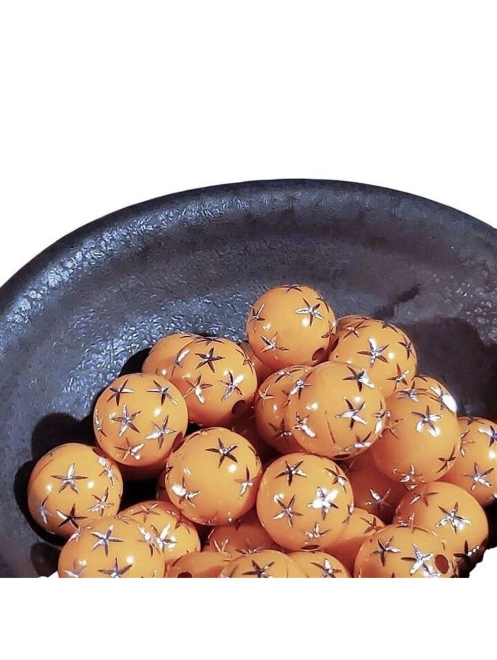 10 Vintage Retro Orange Silver Stars 12mm Round Acrylic Shabby Chic Beads